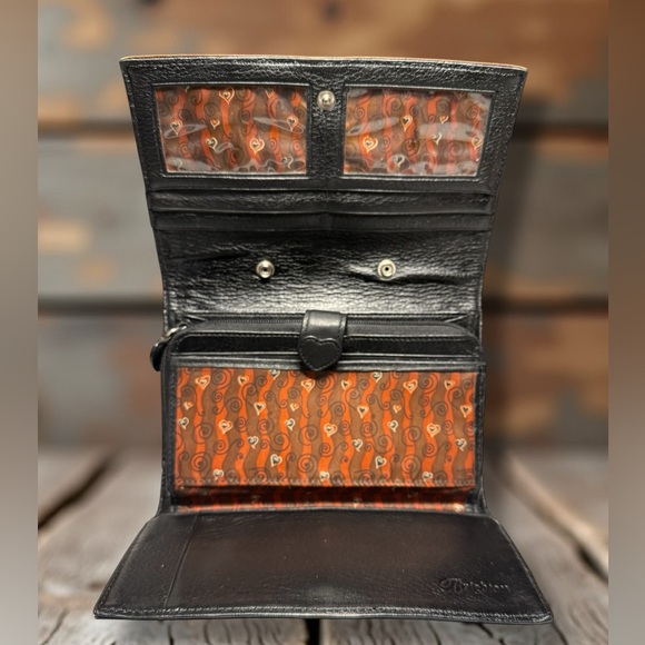 🤎🖤 Brighton Brown Croc Embossed Leather Organizer Wallet Heart Concho - Soft! - Picture 6 of 10